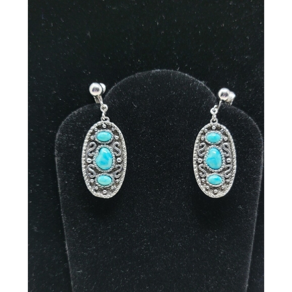 Vintage Sarah Coventry Faux Turquoise Silvertone Clip Earrings